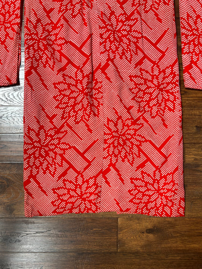 Vintage Clothing - Hand Sewn Kimono Robe - Red Floral Grid - Crepe Silk - OS
