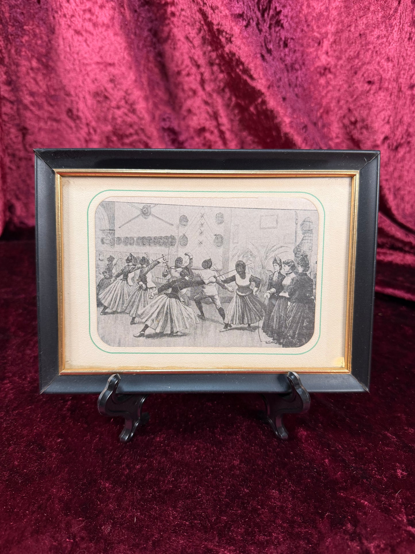 Antique Wall Art - Framed Print - Edwardian Women Fencing - 7.5 x 5.5"