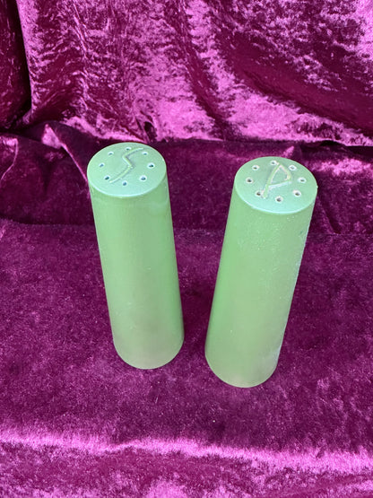 Vintage Avocado Green Plastic Salt and Pepper Shakers - 1970s Scandinavian Modern Style
