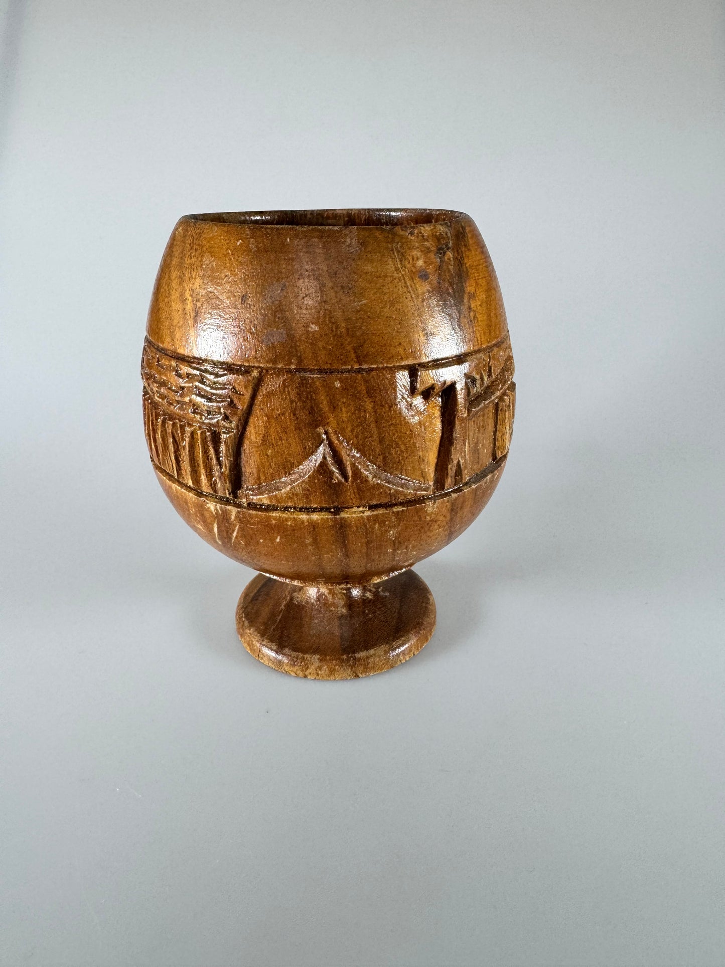 Vintage Hawaiiana Tiki Bar - Kahana woods Monkey Pod - Carved Wood Goblet