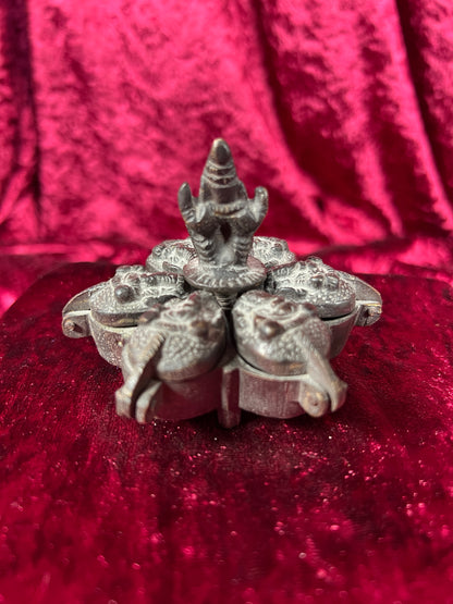 Vintage Oddities - Locking Brass Sindoor Box - Six Compartments - Ganesha