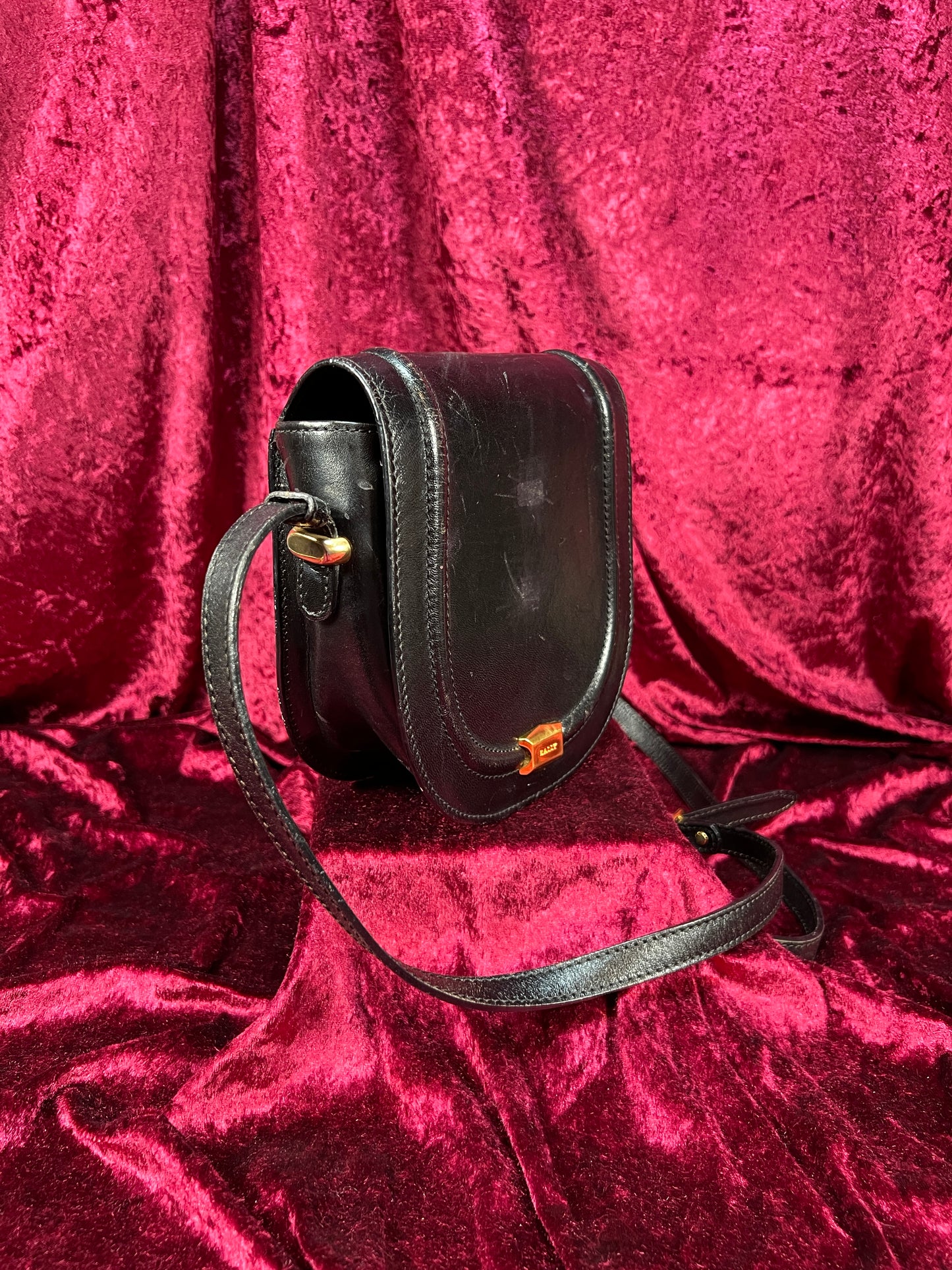 Vintage Black Leather Crossbody Bag - Bally Italy Saddle Purse