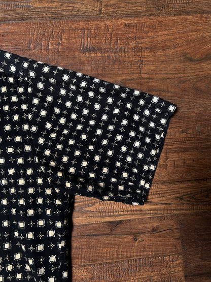 Vintage Pierre Cardin Cotton Shirt – Black and Beige Geometric Print – Size Large