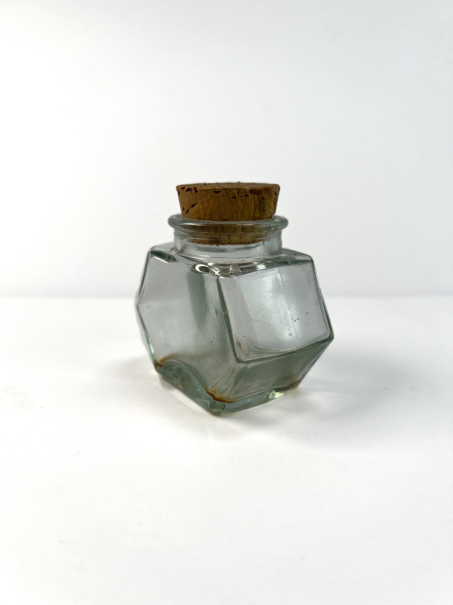 Vintage Miniature Glass Apothecary Bottle - Hexagon