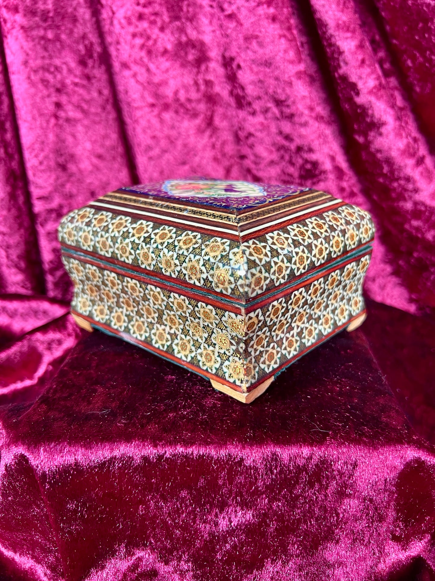 Vintage Vanity - Jewelry Box - Persian Khatam Blue Bird