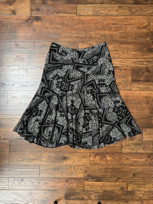 Clothing - Tiered Midi Skirt - Black & White Paisley Bandana Print - Lauren Ralph Lauren - Small