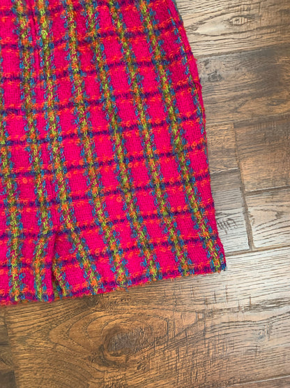 Vintage Saks Fifth Avenue Wool & Mohair Skirt - Hot Pink Plaid - Medium - Made In U.S.A