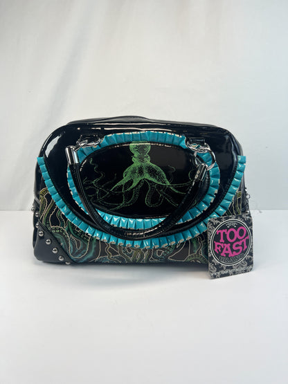 Vintage Purse - Y2K Mini Barrel Tote Bag - Black PVC - Octopus Tentacles - Too Fast Brand