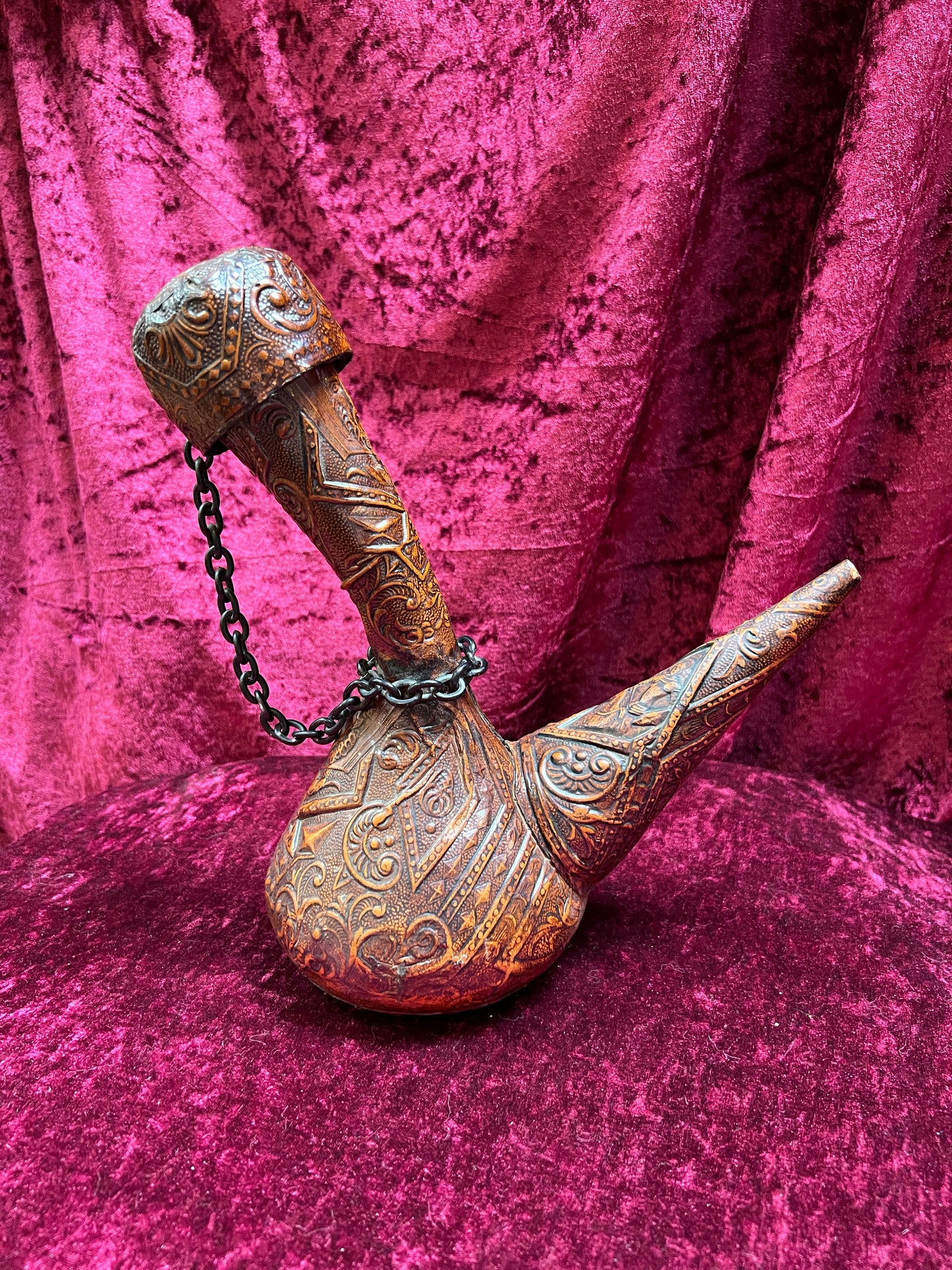 Vintage Barware - Tooled Leather Porron Decanter and Flask - Don Quixote and Patio De Los Leones