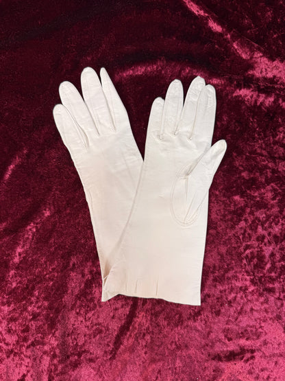 Vintage Italian Leather Gloves – Cream Wrist Length Size 6.5
