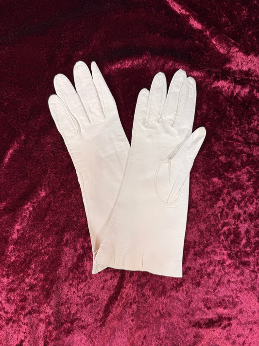 Vintage Italian Leather Gloves – Cream Wrist Length Size 6.5