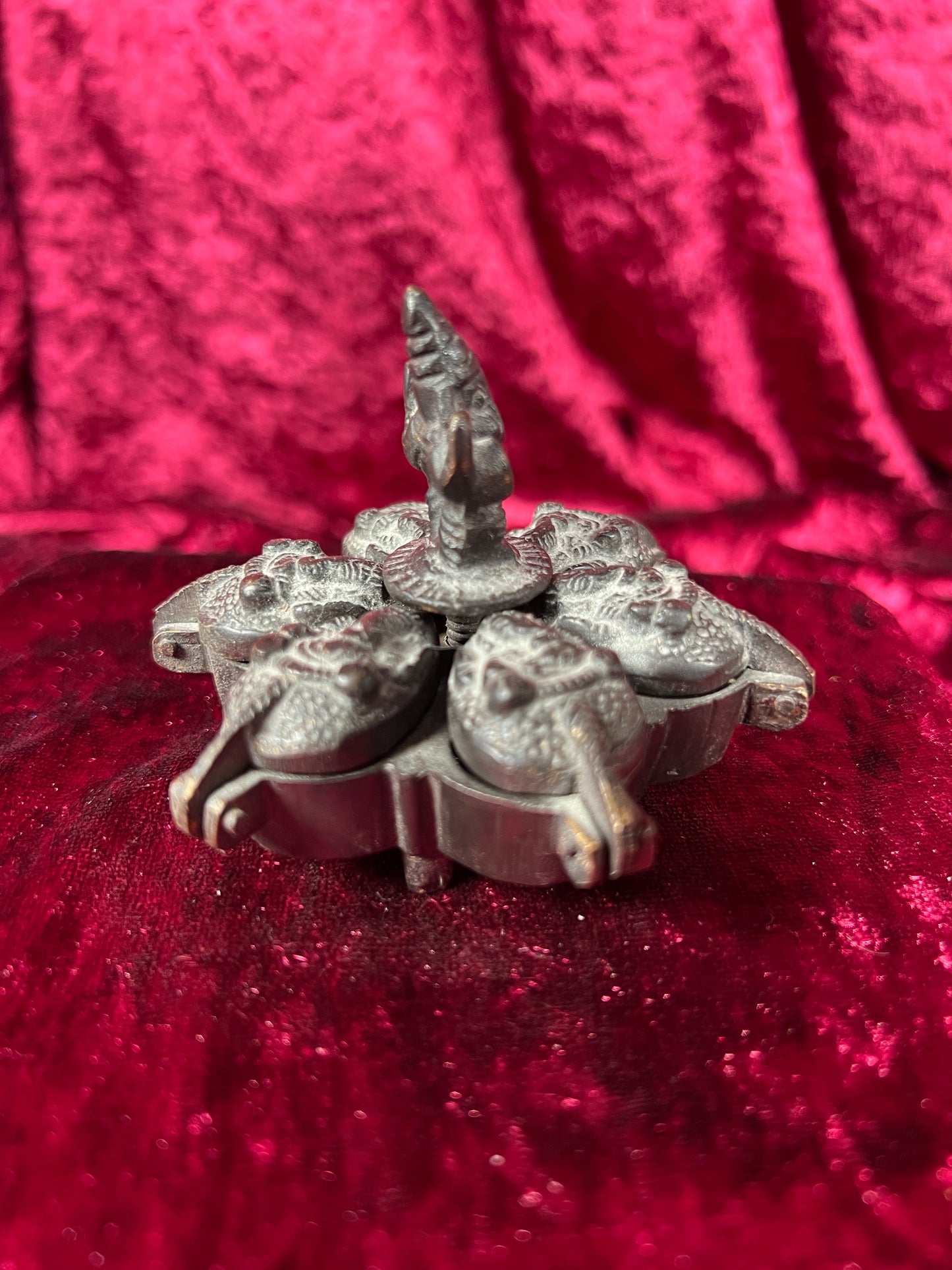 Vintage Oddities - Locking Brass Sindoor Box - Six Compartments - Ganesha