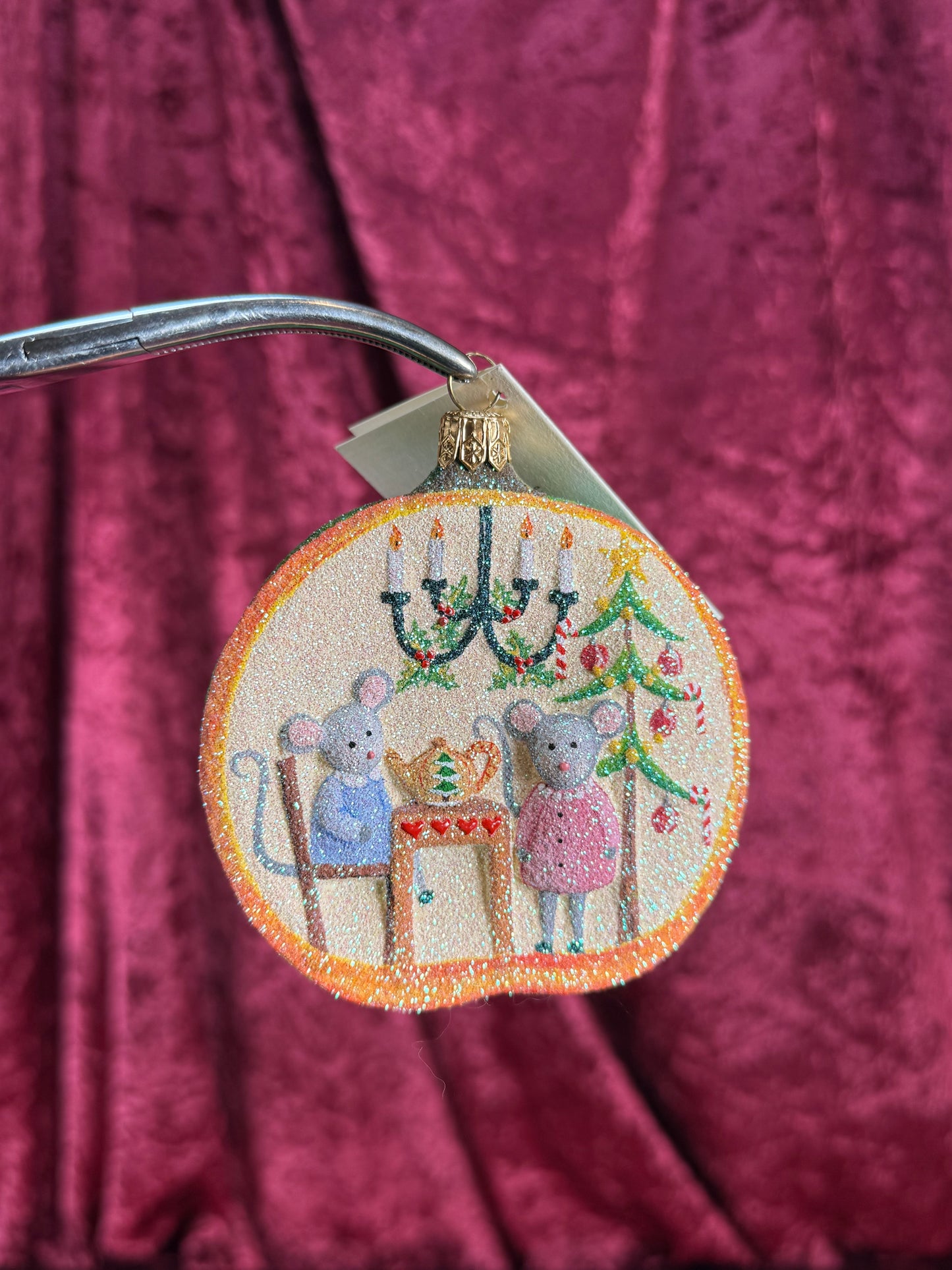 Vintage Christmas - Handblown Glass Ornament - Mouse Family In A Pumpkin - Patricia Breen - Poland