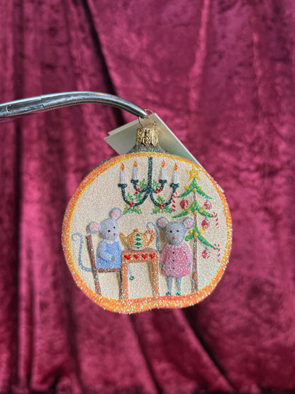 Vintage Christmas - Handblown Glass Ornament - Mouse Family In A Pumpkin - Patricia Breen - Poland