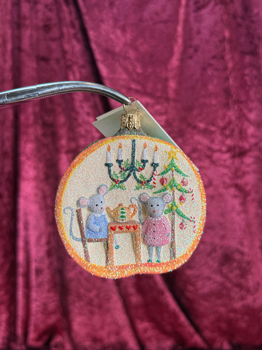 Vintage Christmas - Handblown Glass Ornament - Mouse Family In A Pumpkin - Patricia Breen - Poland