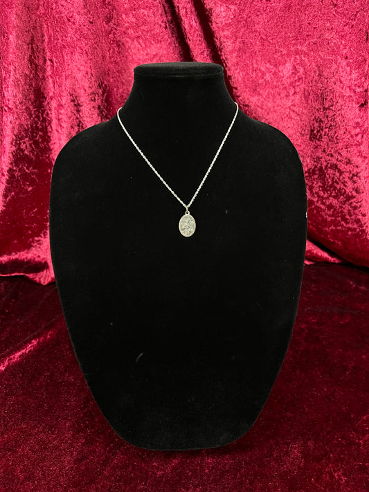 Vintage Silver Tone Religious Medal Necklace - Saint Gerard Pendant