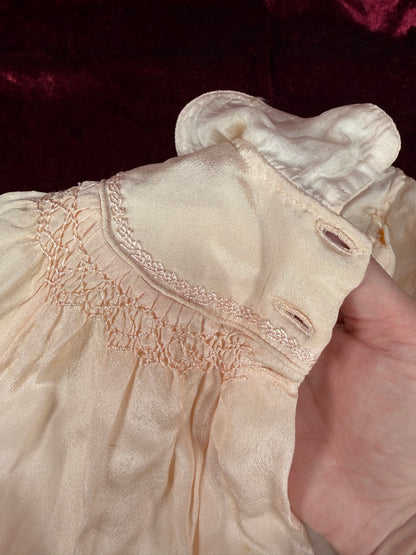 Vintage Pink Silk Baby Capelet – Hand Smocked Nursery Heirloom