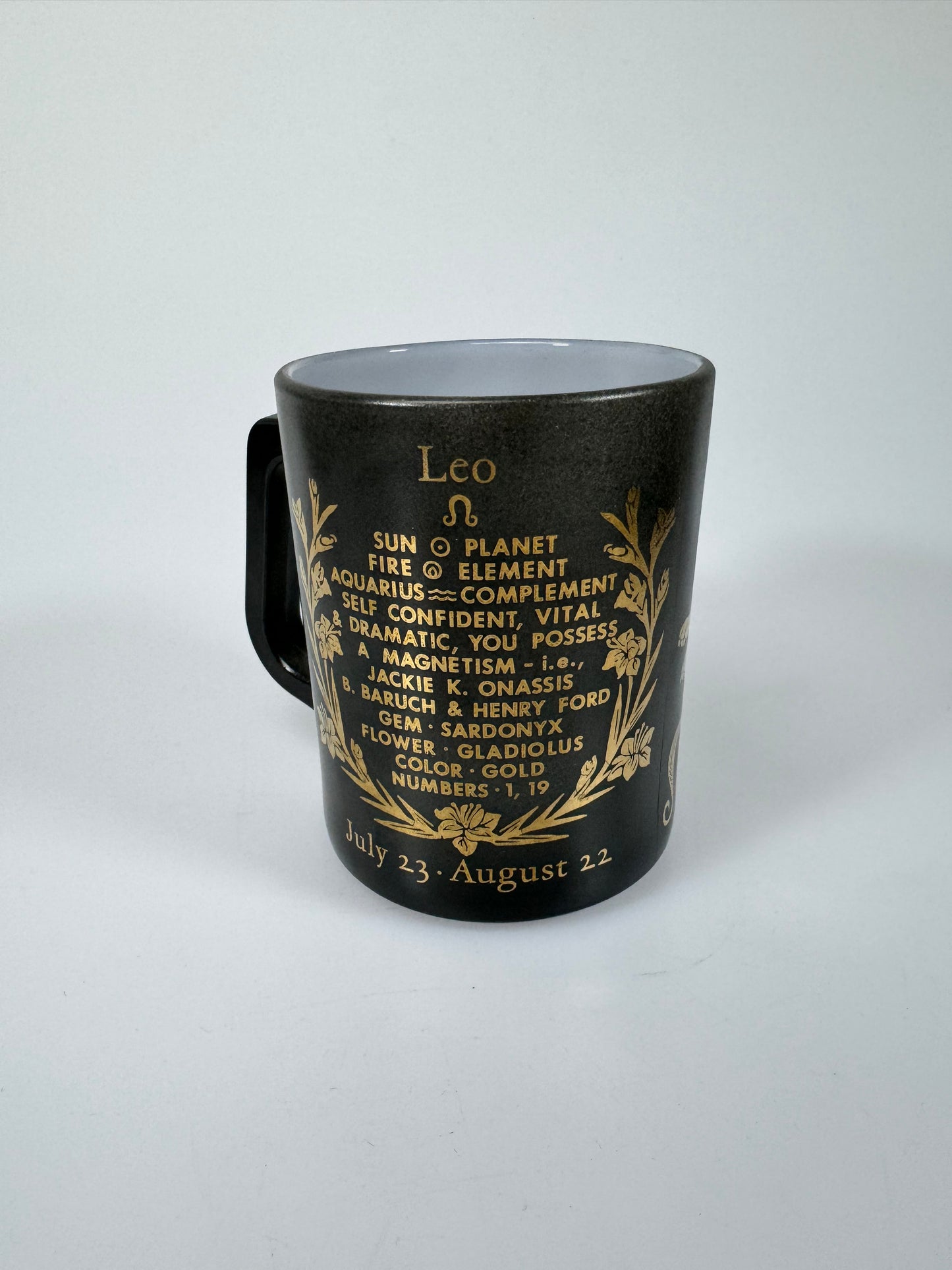 Vintage Federal Glass Leo Lion Zodiac Mug - Black Milk Glass