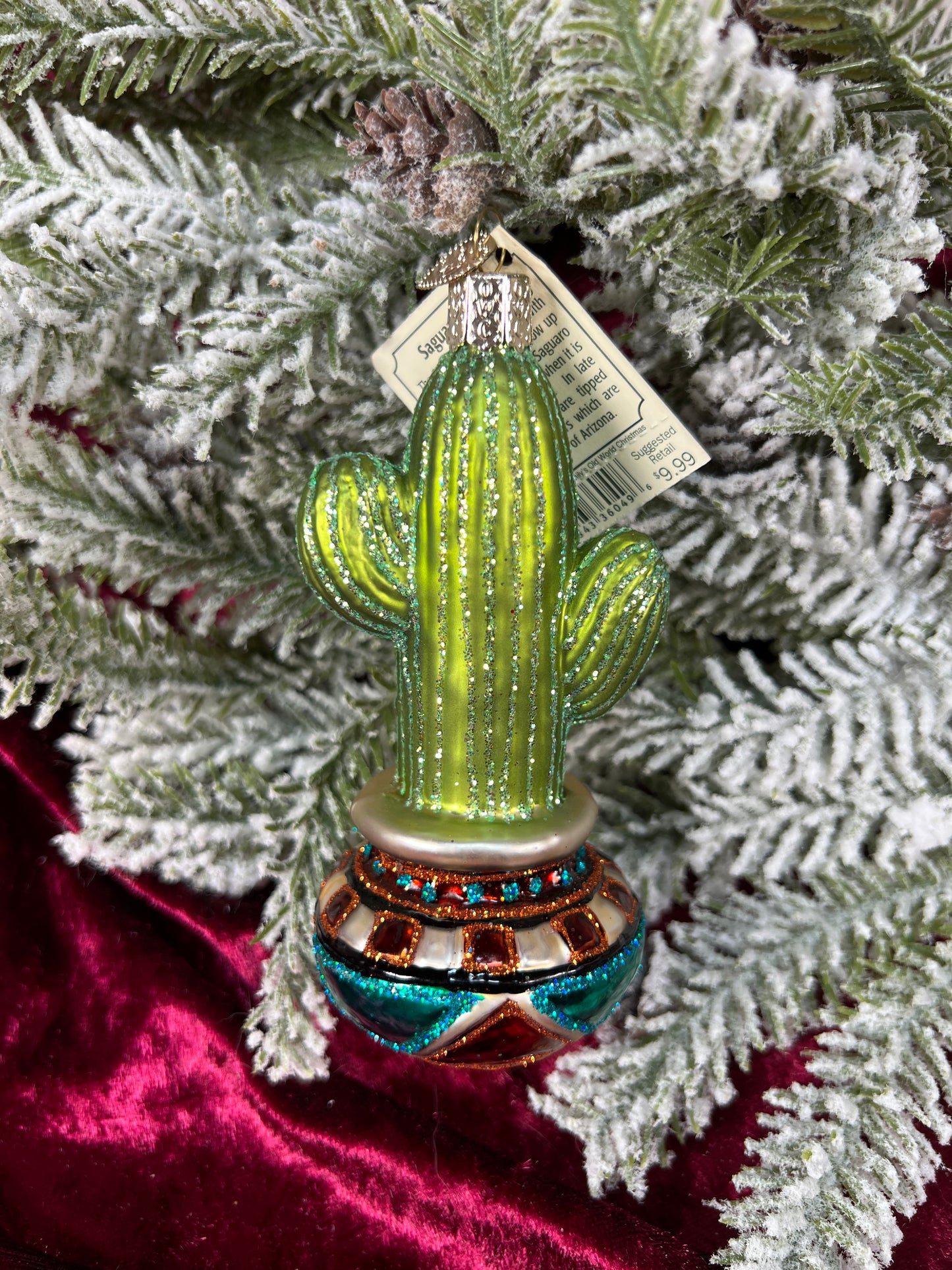 Vintage Christmas - Handblown Glass Ornament - Potted Cactus - Old World Christmas