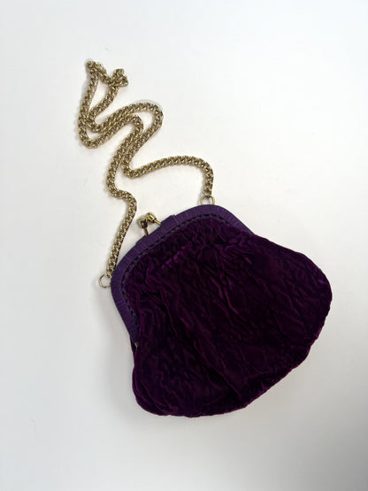 Vintage Purse - Evening Shoulder Bag - Crushed Royal Purple Velvet - An Olympic Accessory - Made In Italy