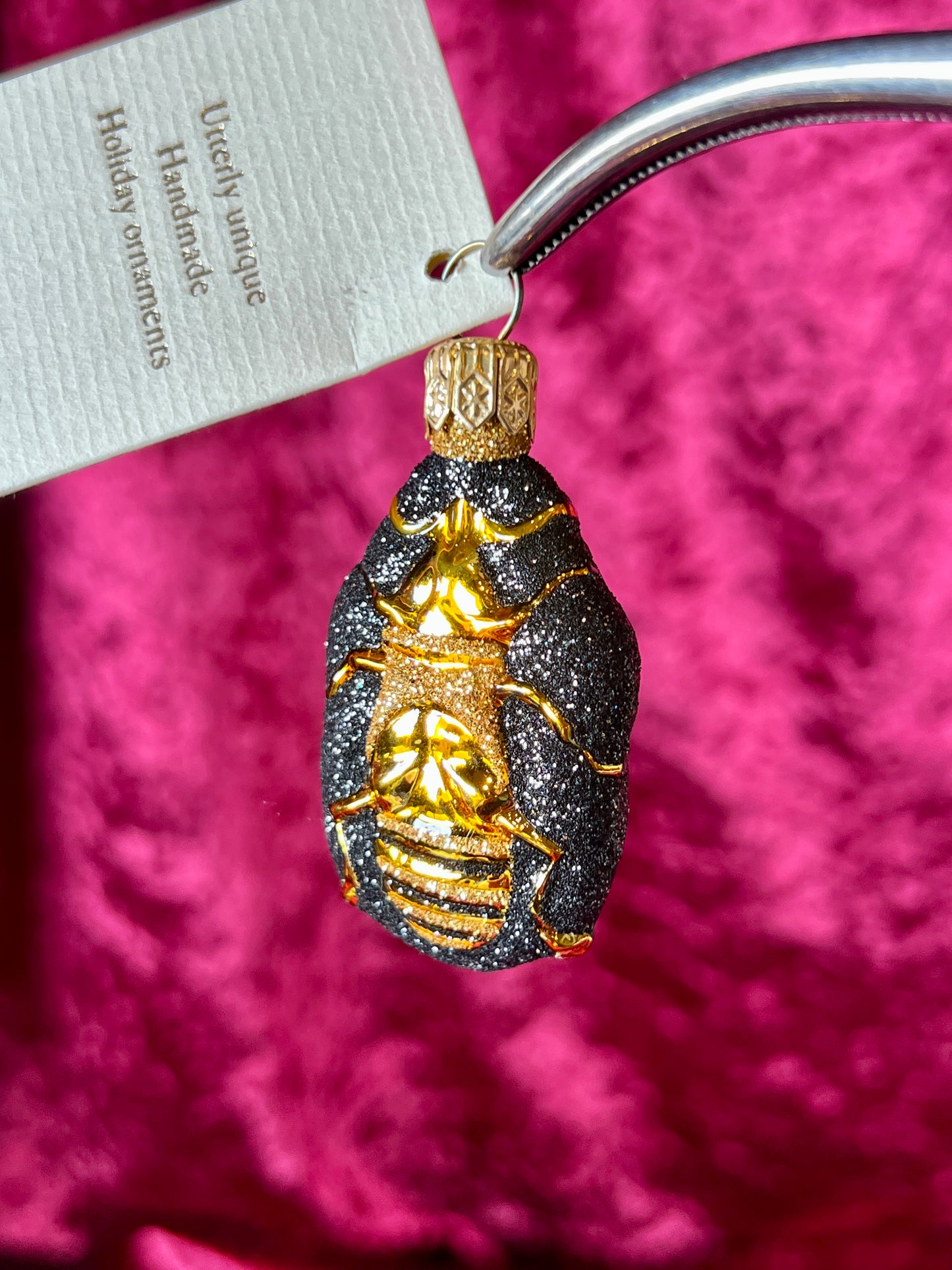 Vintage Christmas - Handblown Glass Ornament - Cleopatra's Scarab - Black and Gold - Patricia Breen