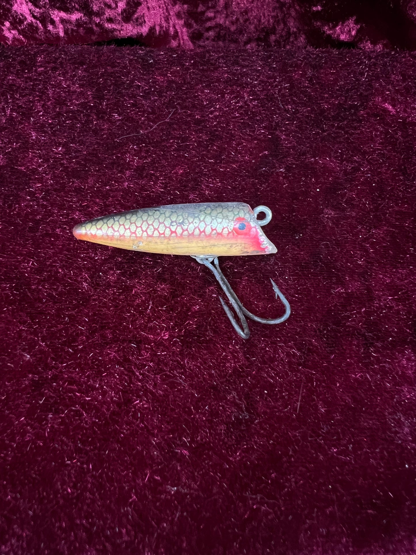 Vintage Fishing Lure Collection - Yellow Bass Popper, Heddon Black Fidgit, Miniature Marlin