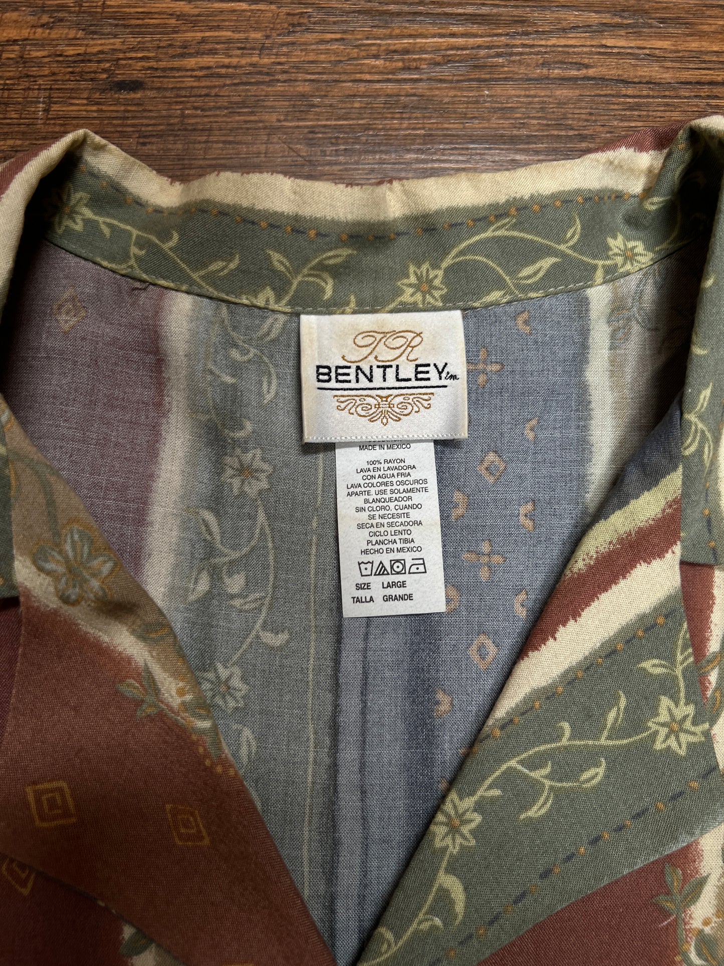 Vintage Bentley Cropped Button Up Shirt - Striped Floral Camp Shirt - Large
