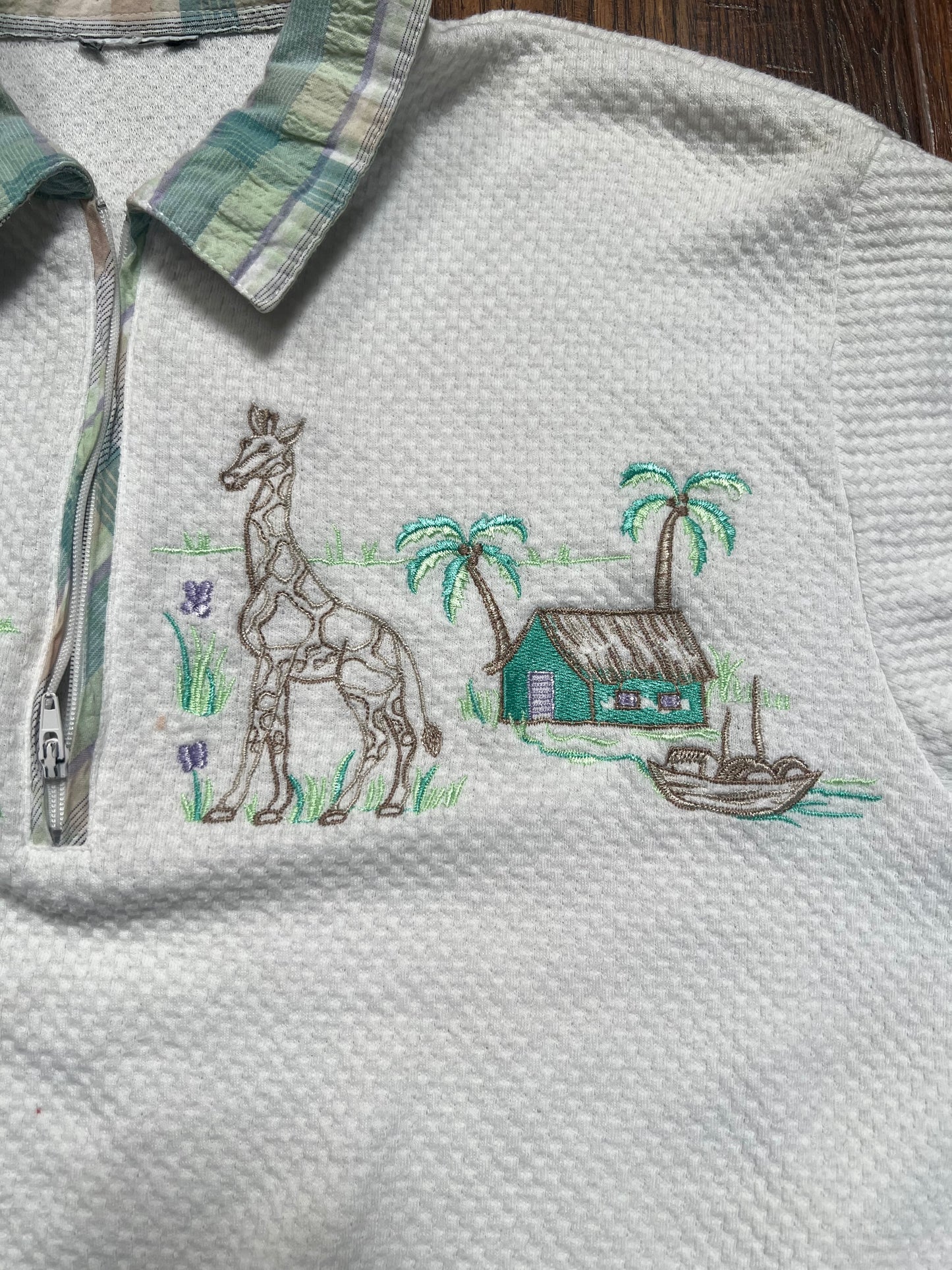 Vintage Clothing - Half Zip Polo Shirt - Embroidered Safari Animals - Medium