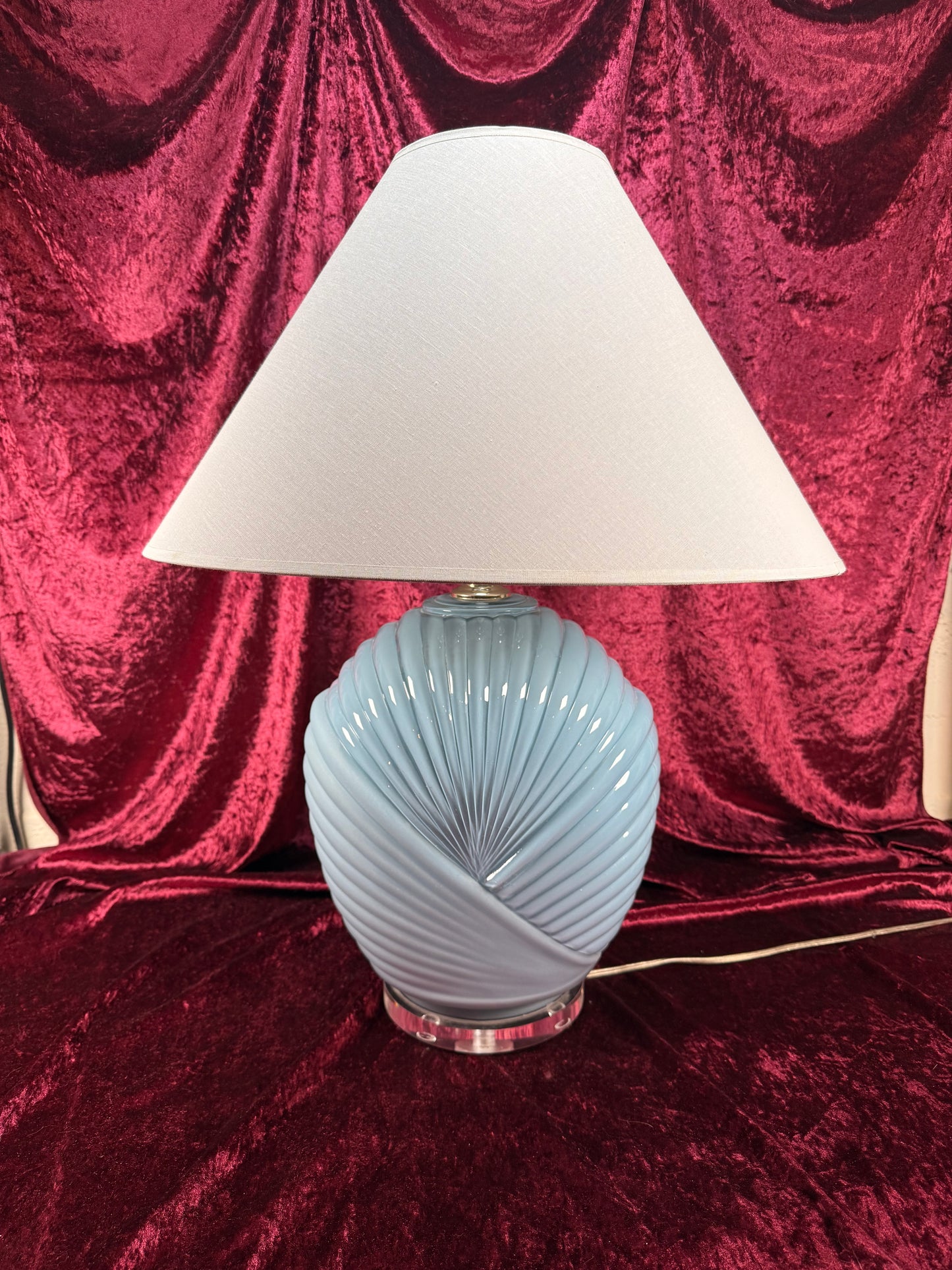 Vintage Lighting - Tabletop Lamp - 1980s Art Deco Revival Shell Pattern - Dusty Blue