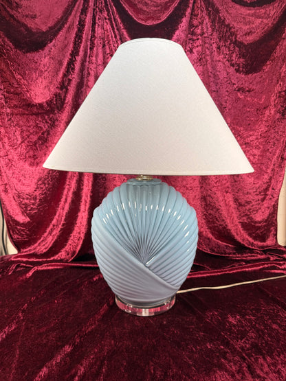 Vintage Lighting - Tabletop Lamp - 1980s Art Deco Revival Shell Pattern - Dusty Blue