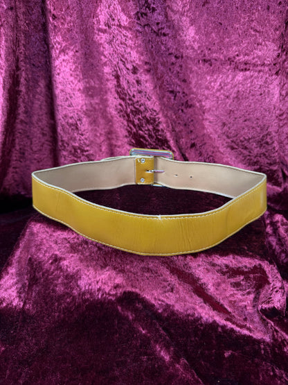 Vintage Accessories - 1980s Genuine Leather Waist Belt - Dark Mustard Yellow - Accessories By Pearl - Medium