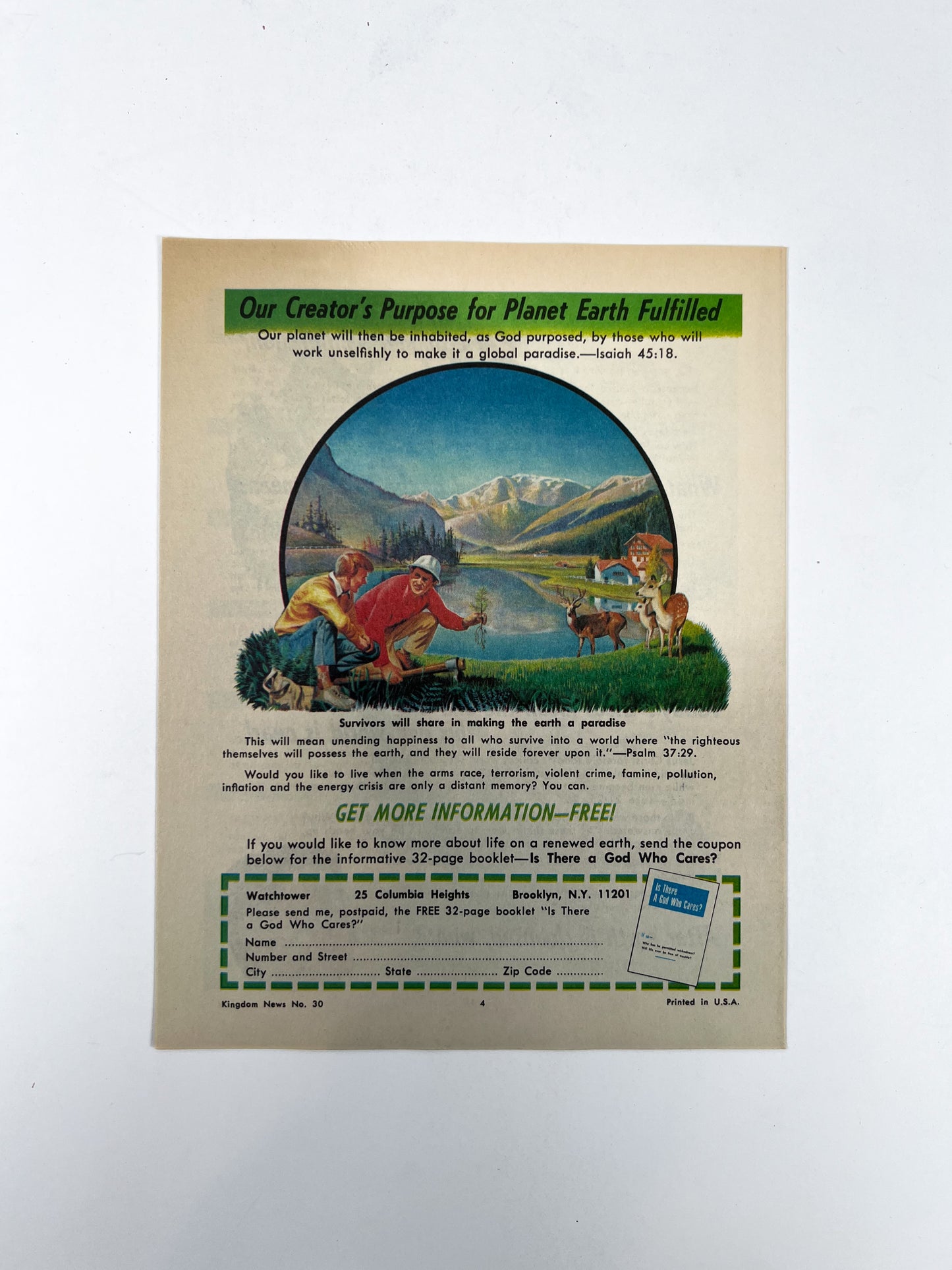 Vintage Ephemera - Religious Pamphlet - Is Planet Earth Near The Brink?