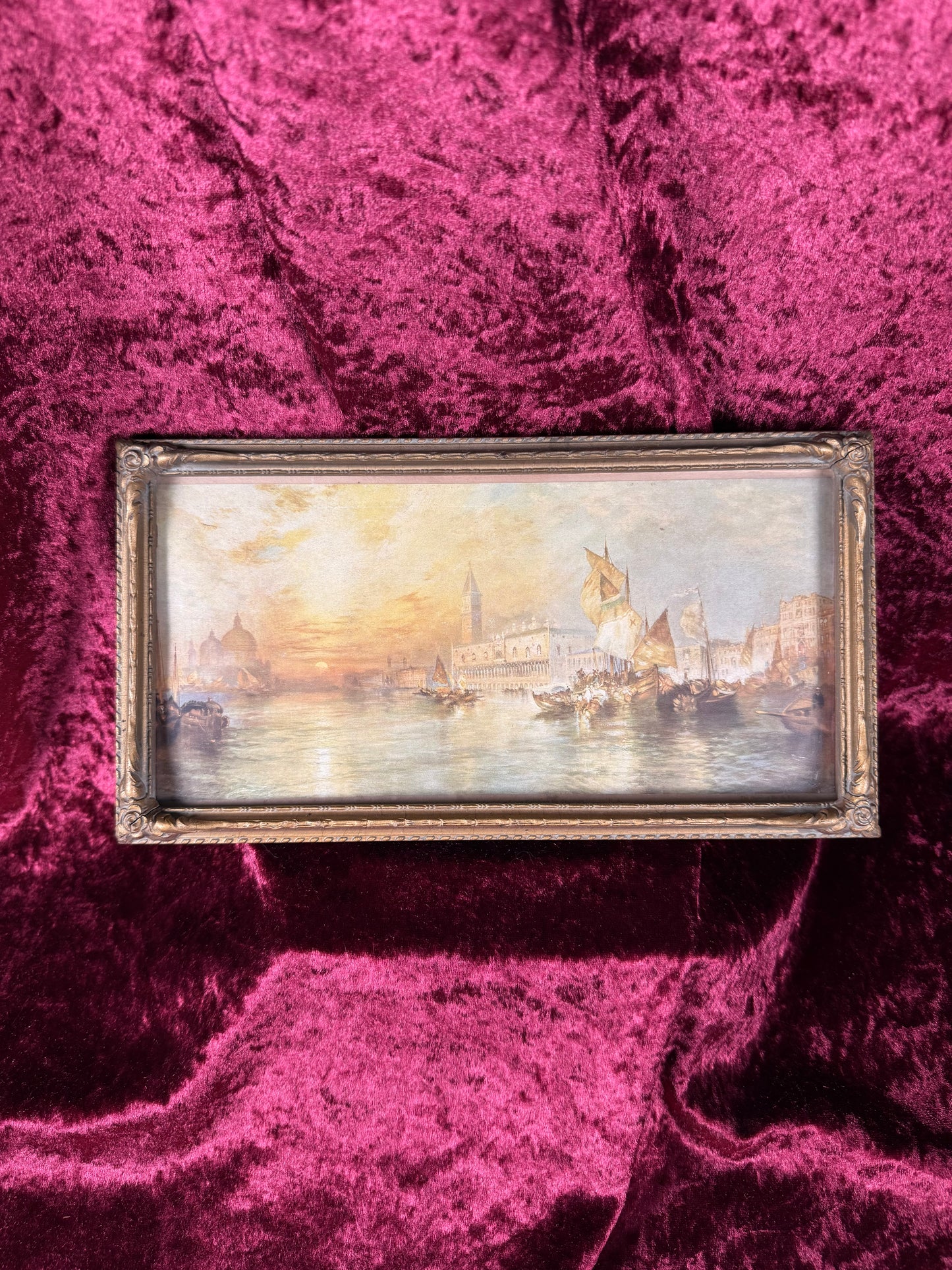 Antique Framed Chromolithograph Wall Art - Sunset On The Grand Canal, Venice by Thomas Moran - 1906 by J.W. Crane
