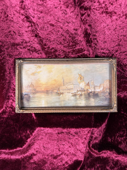 Antique Framed Chromolithograph Wall Art - Sunset On The Grand Canal, Venice by Thomas Moran - 1906 by J.W. Crane