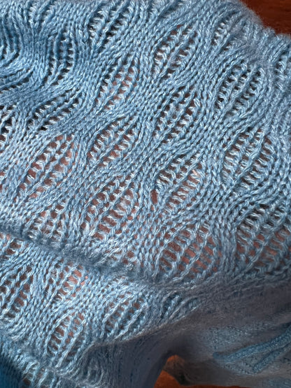 Vintage Gianni Benini Sweater - Robin's Egg Blue Open Knit Tie Neck Pullover - Medium