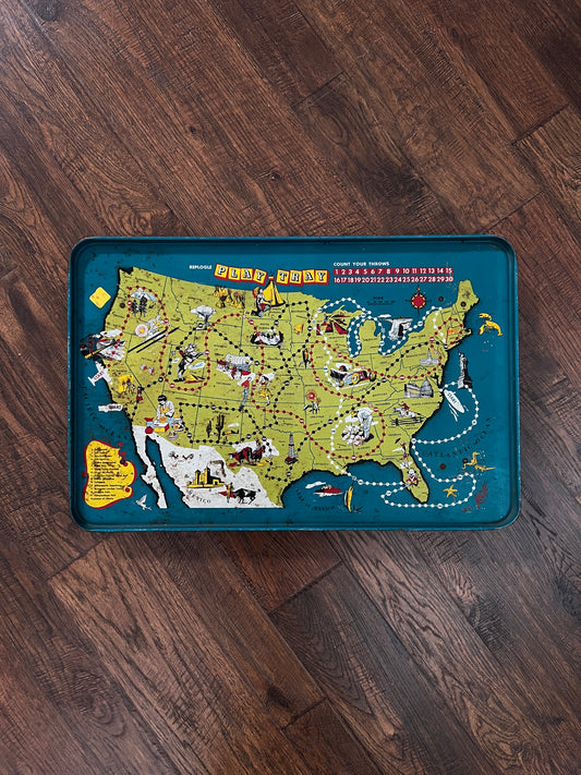 Vintage Metal TV Tray - Replogle Play-Tray USA Map Game