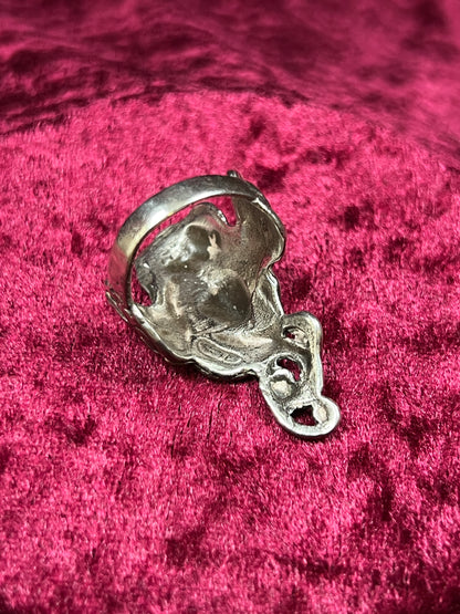 Vintage Jewelry - Ring - Sterling Silver - Art Nouveau Flower Goddess Face - 8