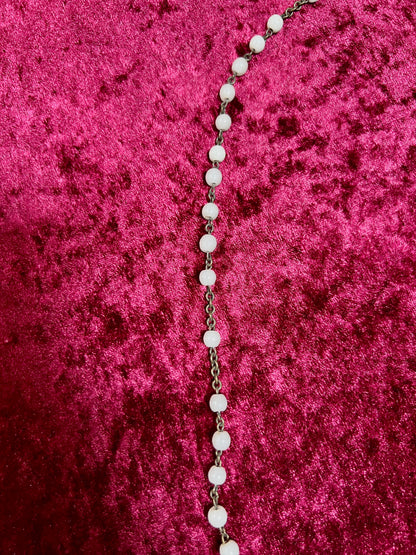 Vintage Jewelry - Italian Rosary - Shiny White Beads with Brass Tone Cross - 18"