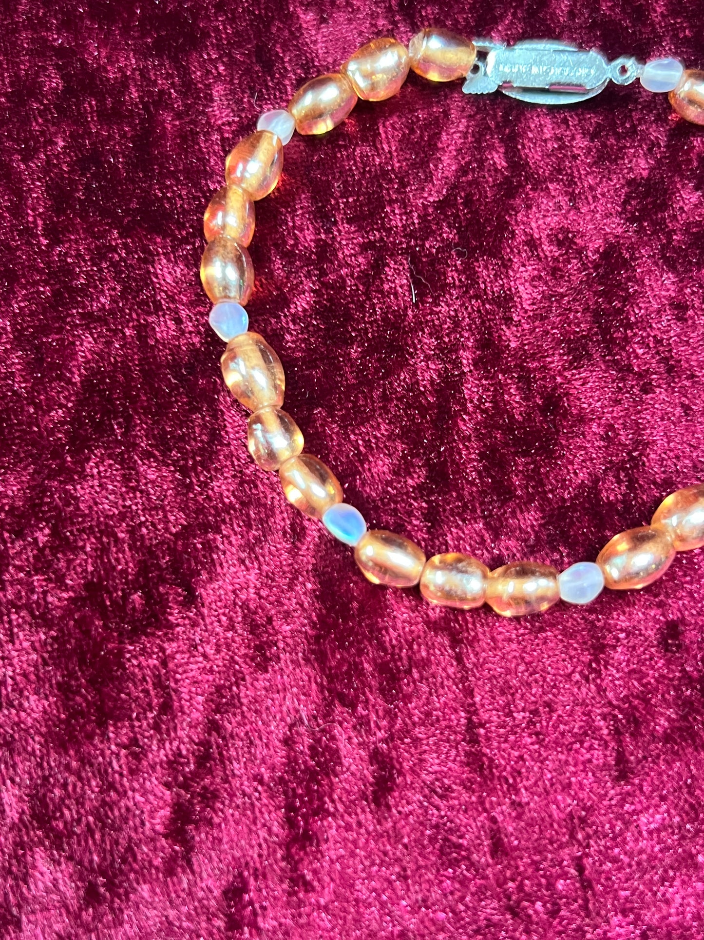 Vintage Jewelry - Bracelet - Silver Tone Metal - Clear Amber Beads - England