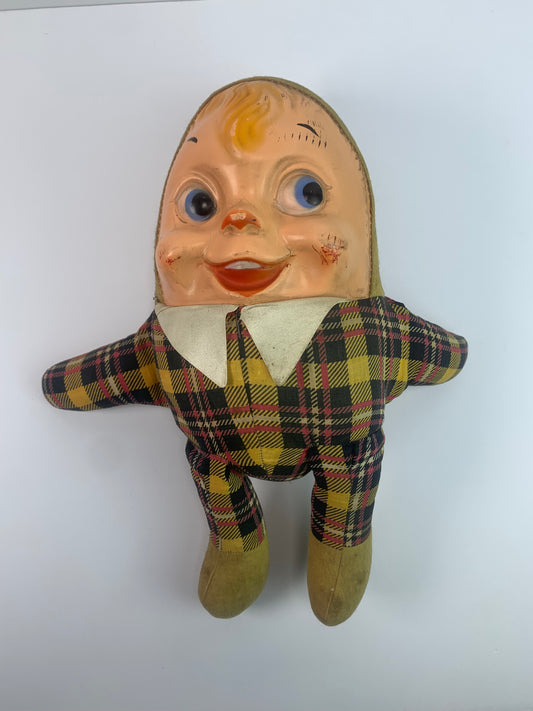 Vintage Toys - Plush Humpty Doll - Celluloid Face - Plaid Body - 1950s