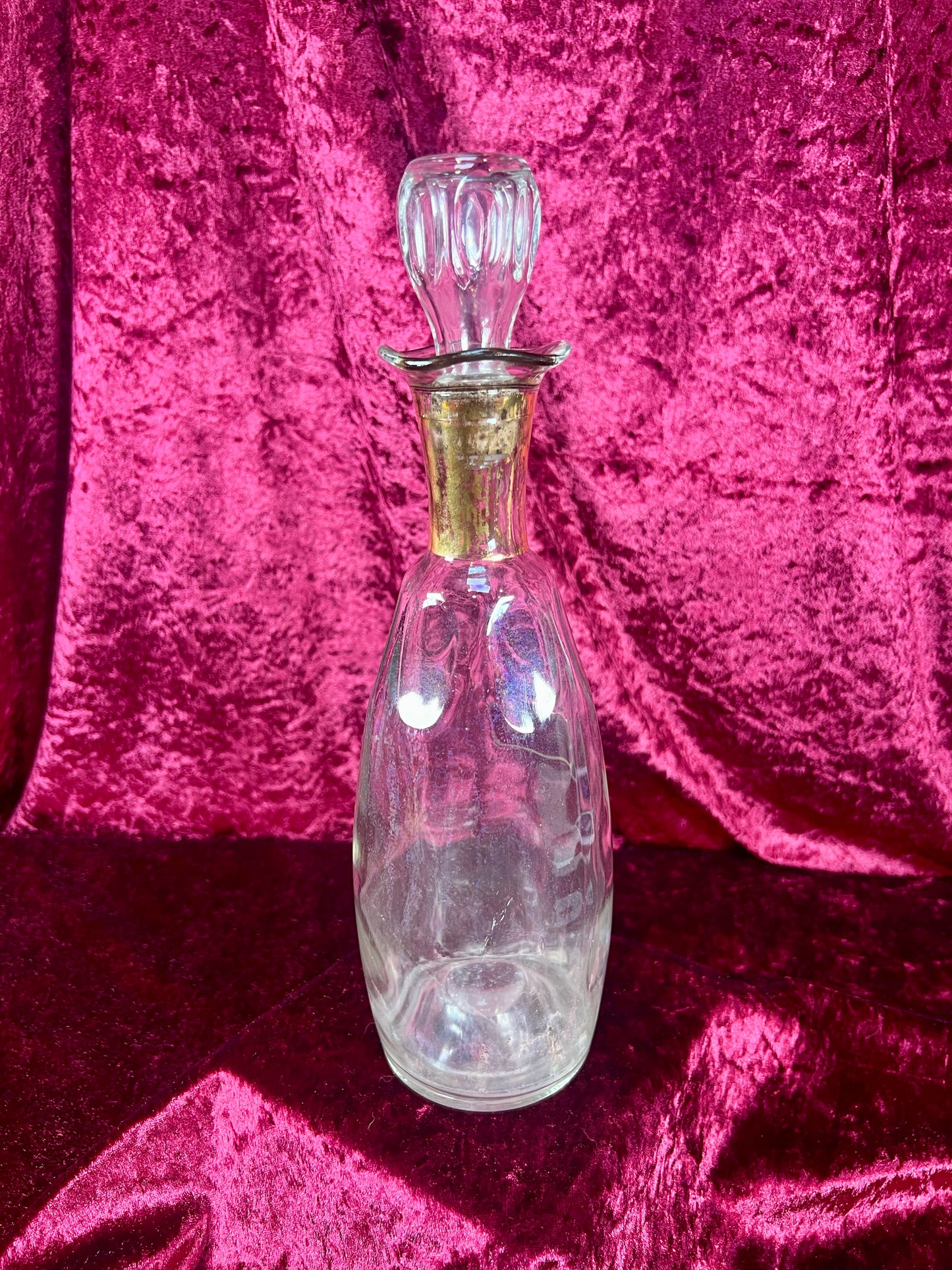 Vintage Barware - Glass Decanter - Gold Neck - 12.25"
