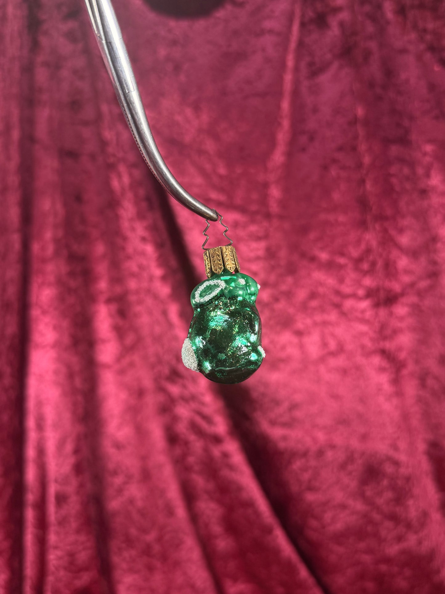 Vintage Christmas - Handblown Glass Ornament - Green Bunny - Czech Republic
