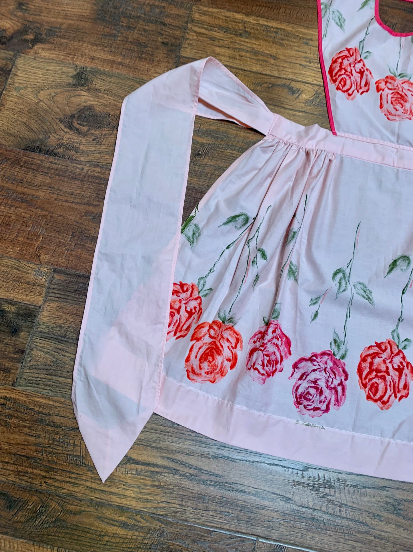 Vintage Pinafore Apron - Pink with Red Roses