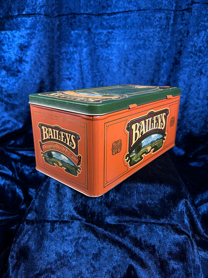 Vintage Baileys Irish Cream Metal Tin - Green Orange Hinged Advertising Box