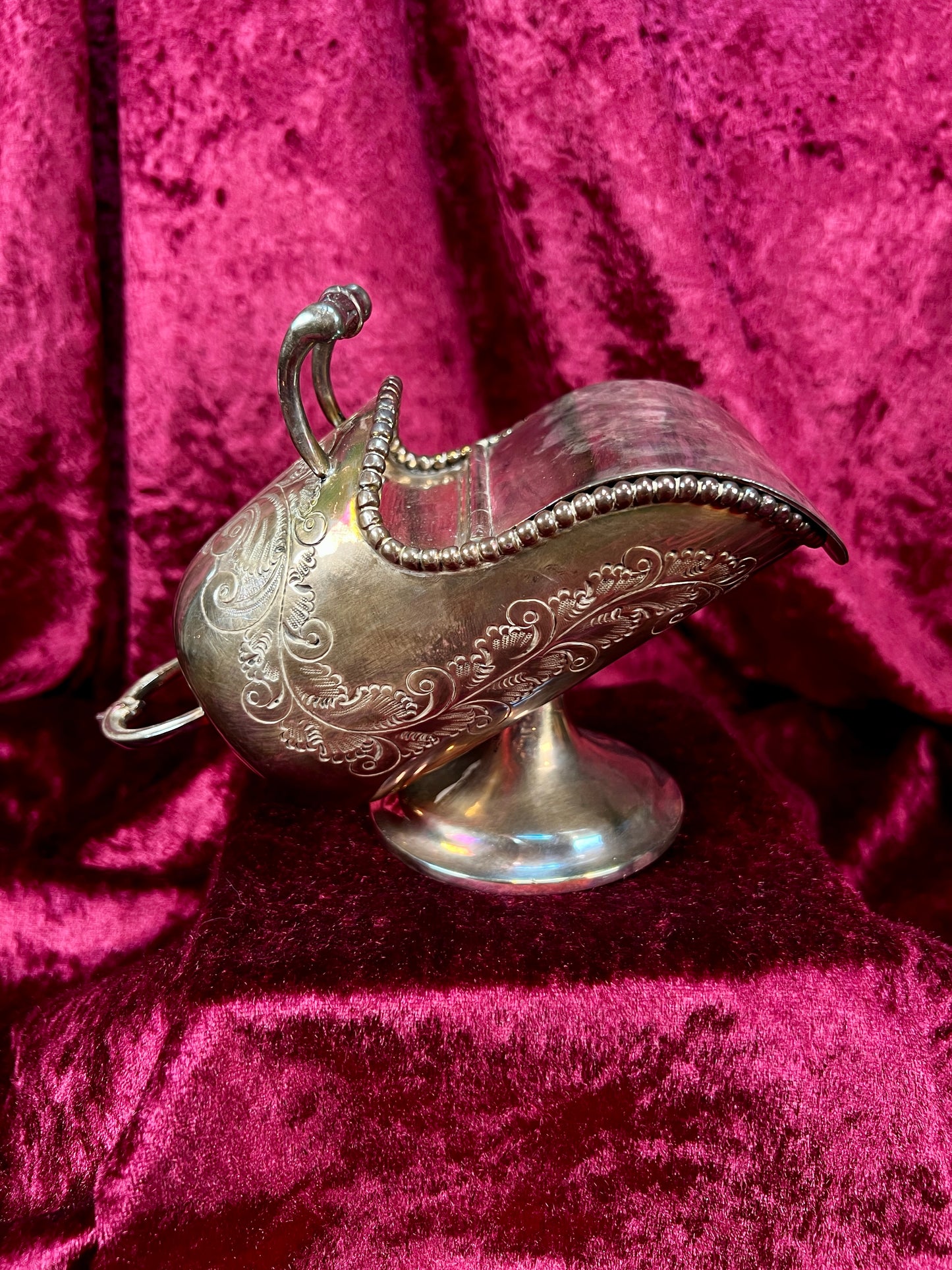 Vintage Silverplate Sugar Scuttle - Engraved Scrollwork Tea Service