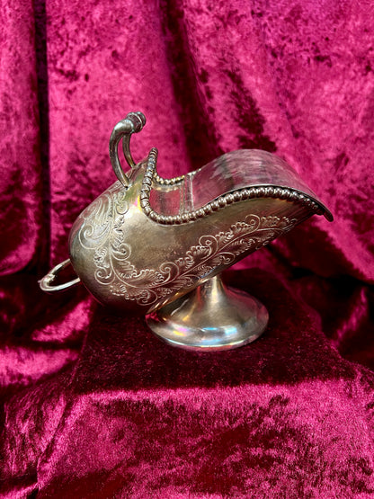 Vintage Silverplate Sugar Scuttle - Engraved Scrollwork Tea Service