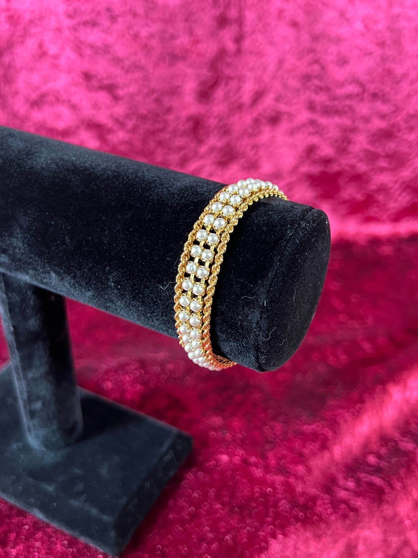 Vintage Jewelry - Multi-Strand Bracelet - Gold Tone - Dainty Faux Pearls - 7"