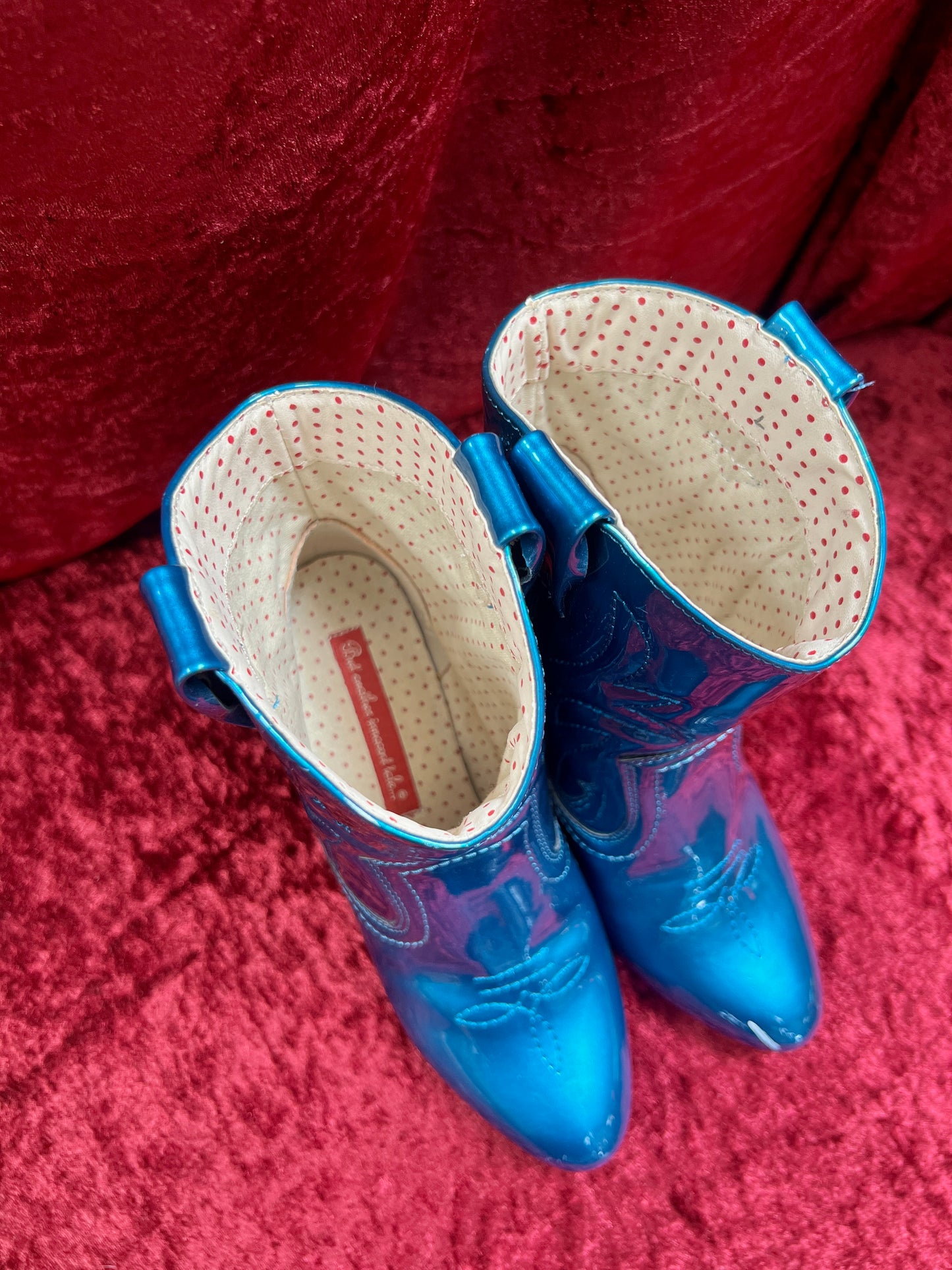 Vintage Style Shoes - Heeled Cowboy Boots - Electric Blue - Size 5 - But Another Innocent Tale (BAIT)