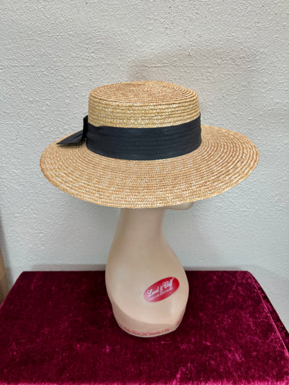Vintage Accessories - Straw Sun Hat - Black Bow - Medium - Scala