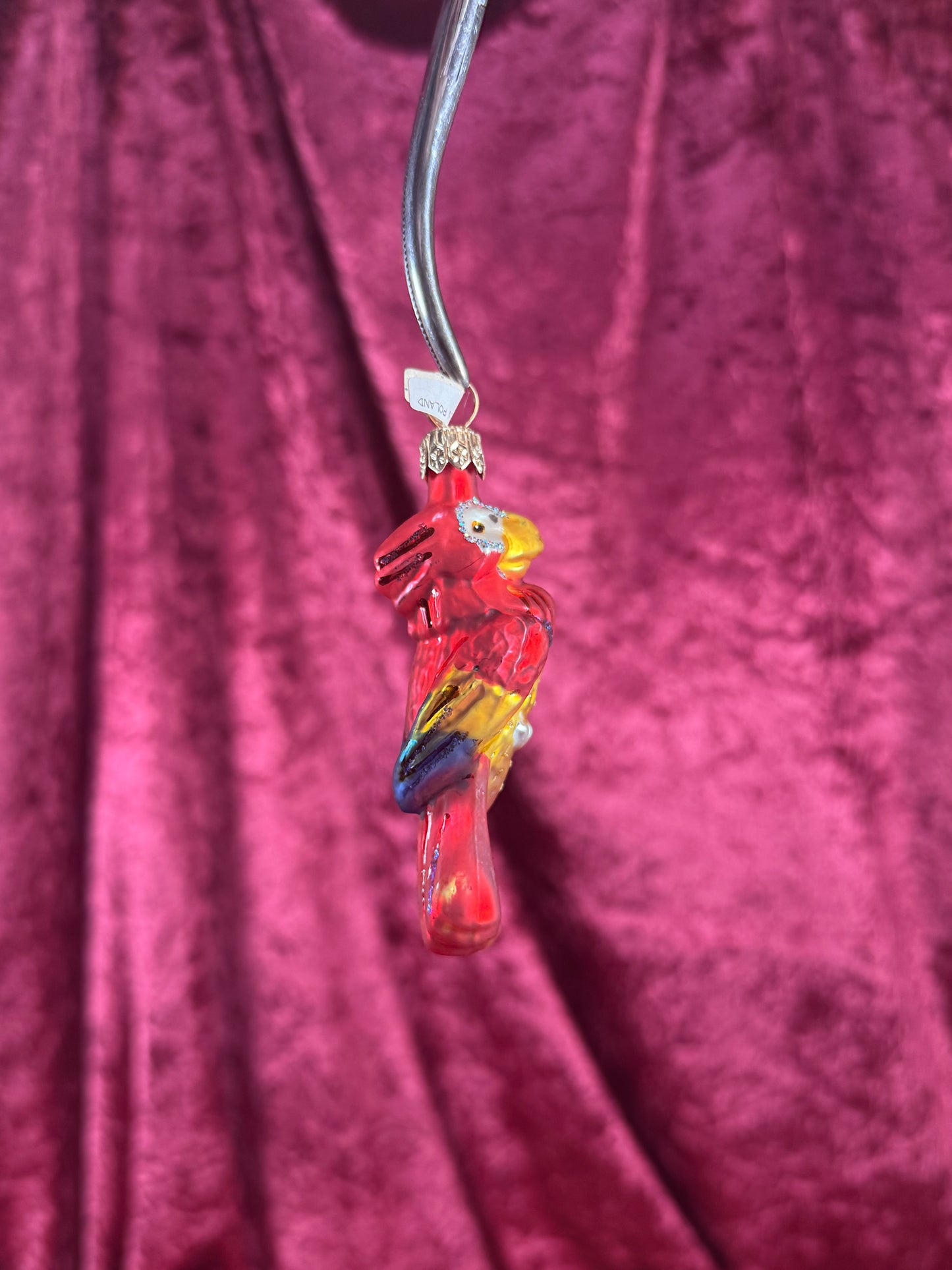 Vintage Christmas - Handblown Glass Ornament - Red Macaw Parrot - Poland - 3.5"